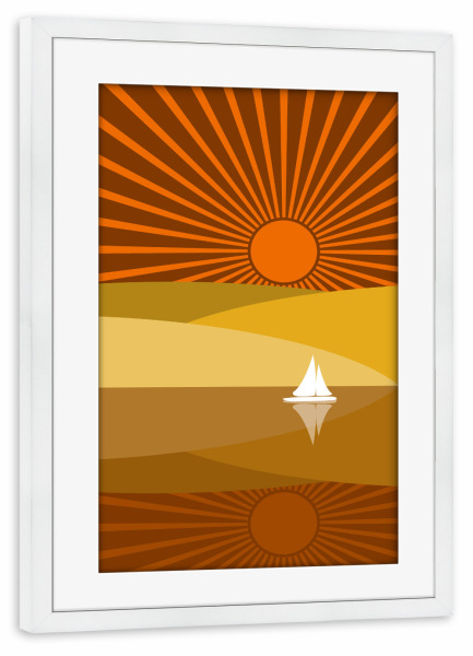 Poster mit Rahmen weiß "Segelboot bei untergehender Sonne" artboxONE - Natur,Reise,Reise / Strand und Meer,Reise / Afrika