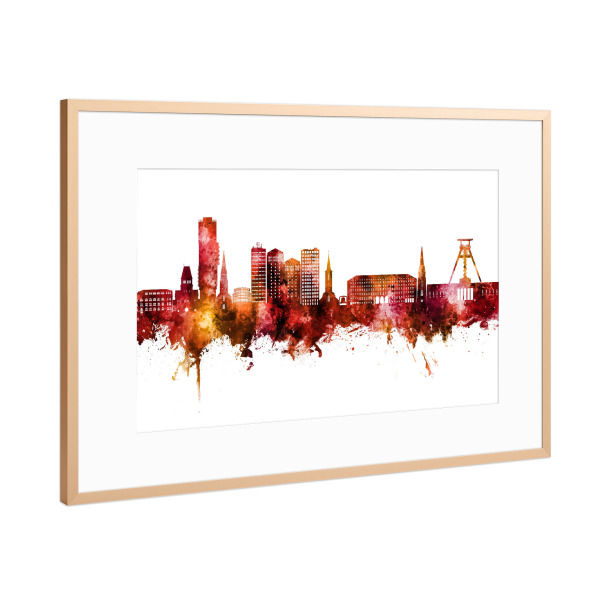 Poster mit Rahmen Kupfer "Bochum Germany Skyline Red" artboxONE - Städte