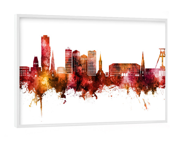 Poster mit weißem Rahmen "Bochum Germany Skyline Red" artboxONE - Städte