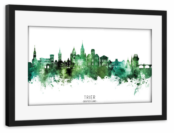 Poster mit Rahmen schwarz "Trier Germany Skyline Green Name" artboxONE - Städte