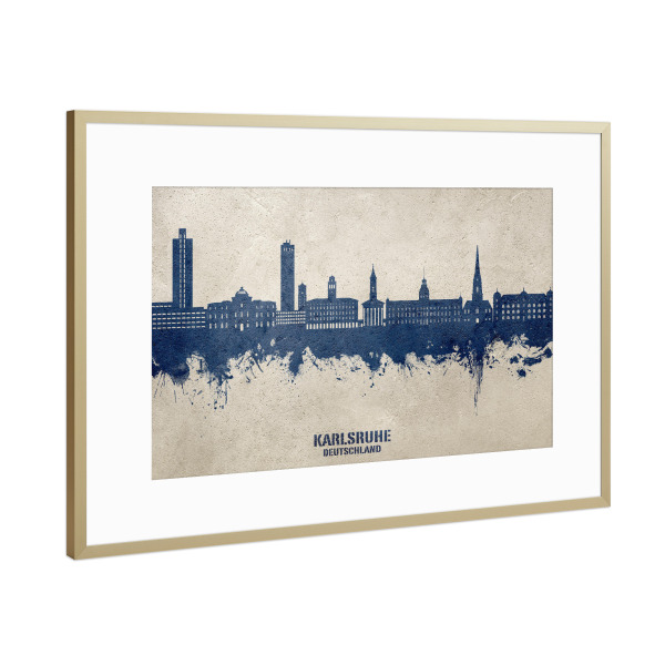 Poster mit Rahmen Gold "Karlsruhe Skyline PaintBlue" artboxONE - Städte
