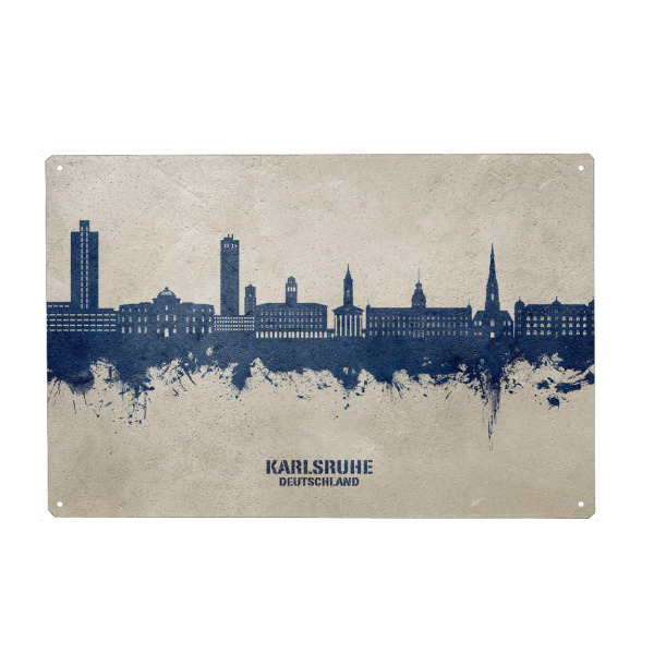 Holzbild "Karlsruhe Skyline PaintBlue" artboxONE - Städte - Karlsruhe,Deutschland,Skyline,Cityscape,Stadtbild,Watercolor,Painting,City,Stadt,Germany