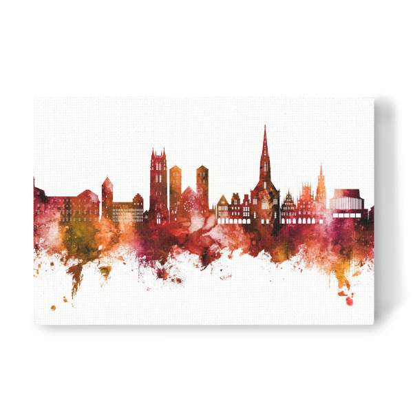 Leinwandbild "Münster Germany Skyline Red" artboxONE - Städte - Münster,Deutschland,Skyline,Cityscape,Stadtbild,Watercolor,Painting,Germany,City,Stadt