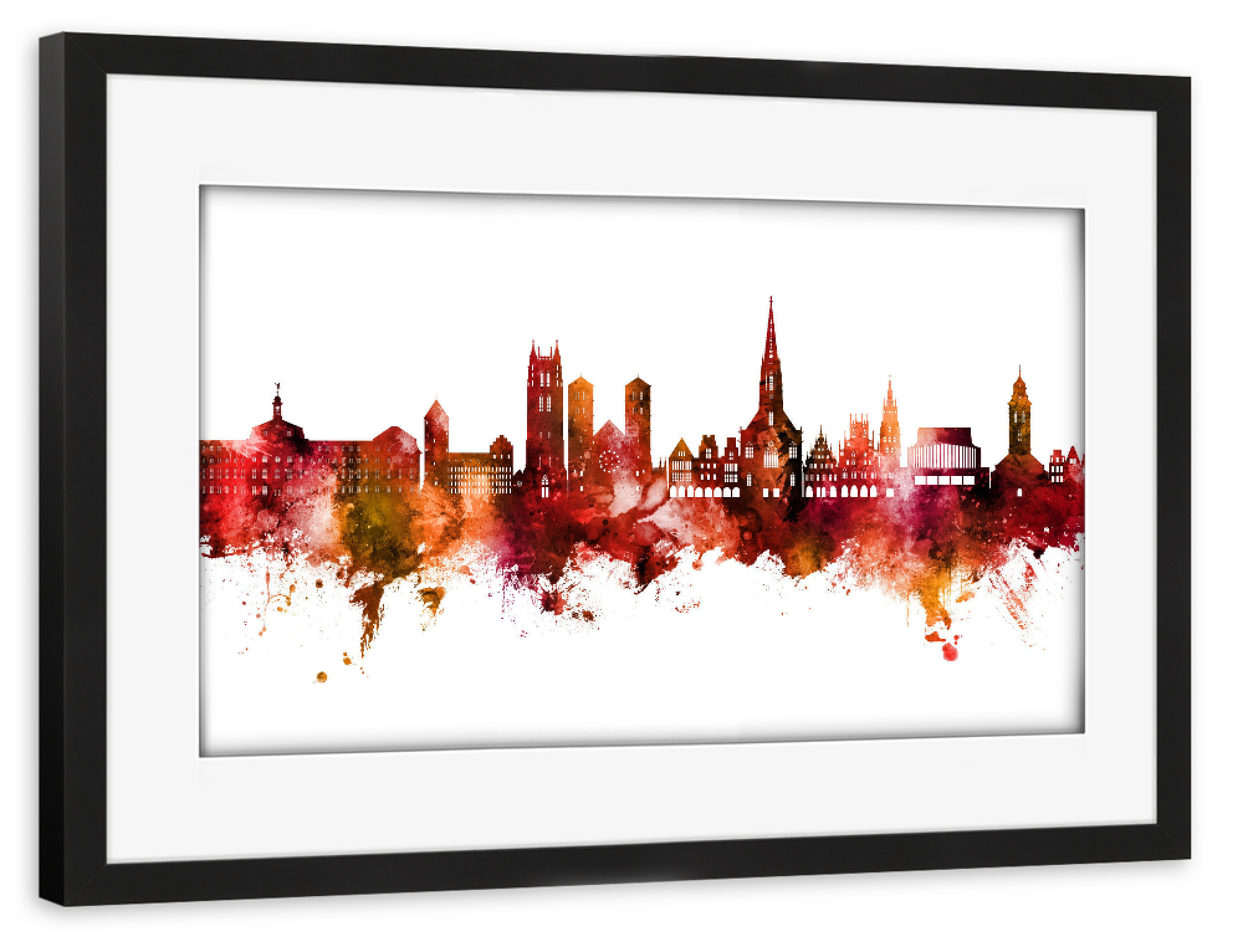 Poster mit Rahmen schwarz "Münster Germany Skyline Red" artboxONE - Städte