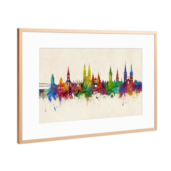 Poster mit Rahmen Kupfer "Lubeck Germany Skyline Urban" artboxONE - Städte