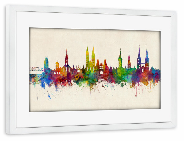 Poster mit Rahmen weiß "Lubeck Germany Skyline Urban" artboxONE - Städte