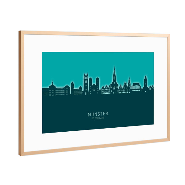 Poster mit Rahmen Kupfer "Münster Germany Skyline Glow Teal" artboxONE - Städte