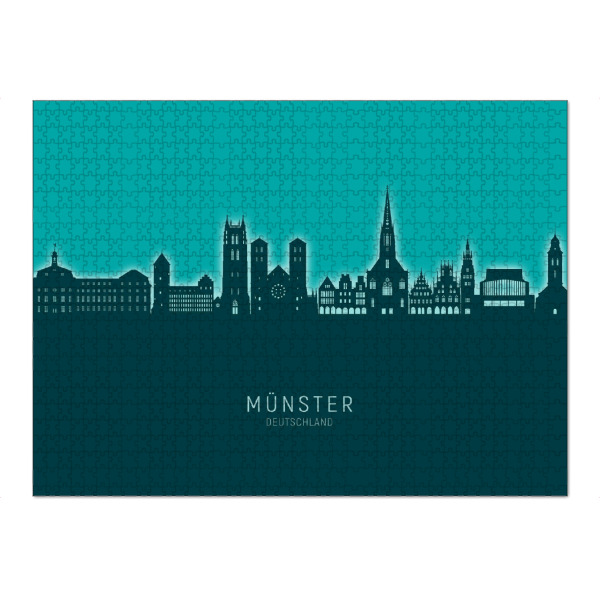 Puzzle Ravensburger "Münster Germany Skyline Glow Teal" artboxONE - Städte