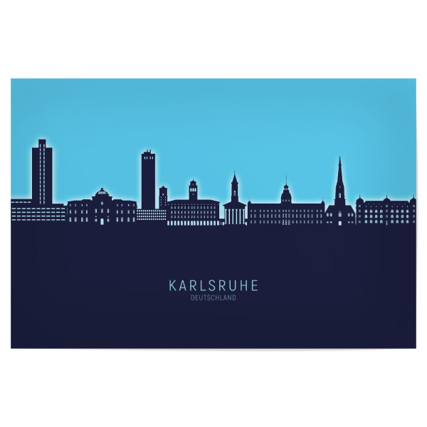 Poster "Karlsruhe Skyline Glow Blue" artboxONE - Städte - Karlsruhe,Deutschland,Skyline,Cityscape,Stadtbild,Watercolor,Painting,City,Stadt,Germany