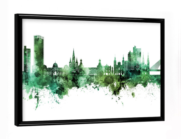Poster mit schwarzem Rahmen "Bonn Germany Skyline Green" artboxONE - Städte