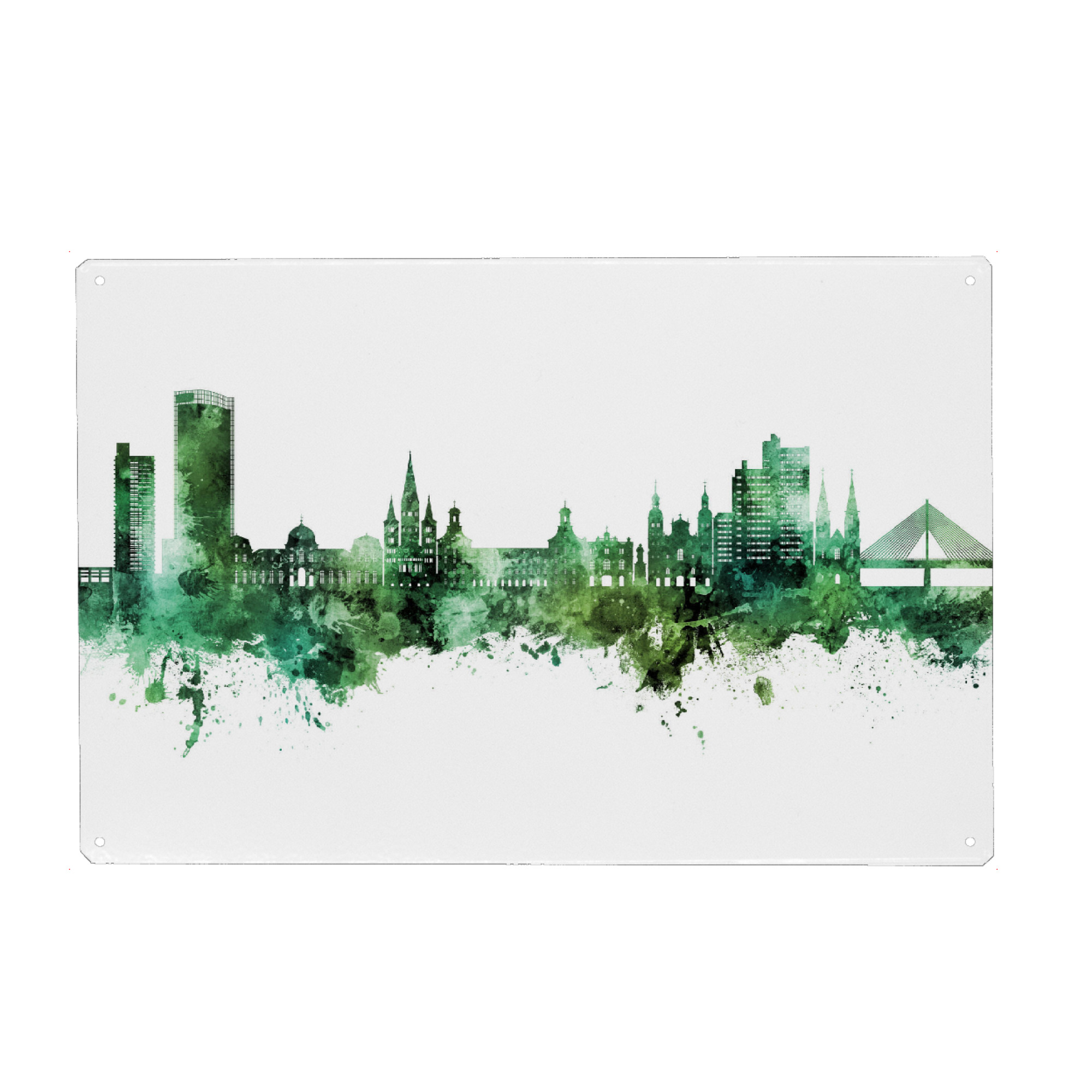 Holzbild "Bonn Germany Skyline Green" artboxONE - Städte - Bonn,Deutschland,Skyline,Cityscape,Stadtbild,Watercolor,Painting,City,Stadt,Germany