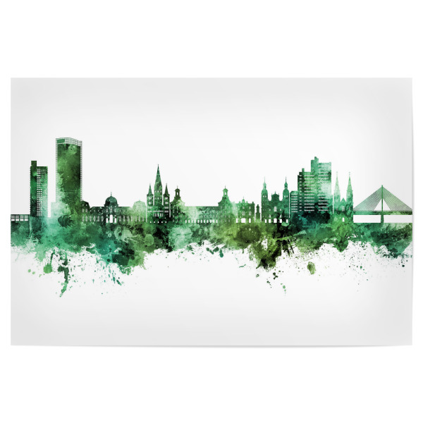Poster "Bonn Germany Skyline Green" artboxONE - Städte - Bonn,Deutschland,Skyline,Cityscape,Stadtbild,Watercolor,Painting,City,Stadt,Germany