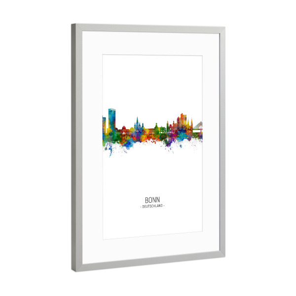 Poster mit Rahmen Silber "Bonn Germany Skyline Portrait" artboxONE - Städte
