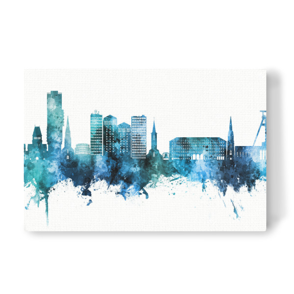 Leinwandbild "Bochum Germany Skyline Blue" artboxONE - Städte - Bochum,Deutschland,Skyline,Cityscape,Stadtbild,Watercolor,Painting,City,Stadt,Germany