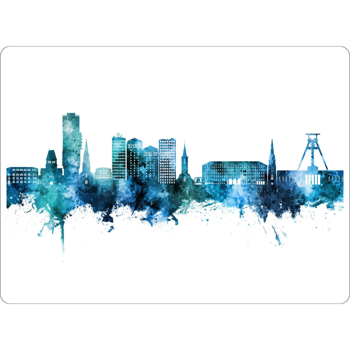 Tischset "Bochum Germany Skyline Blue" artboxONE - Städte - Bochum,Deutschland,Skyline,Cityscape,Stadtbild,Watercolor,Painting,City,Stadt,Germany