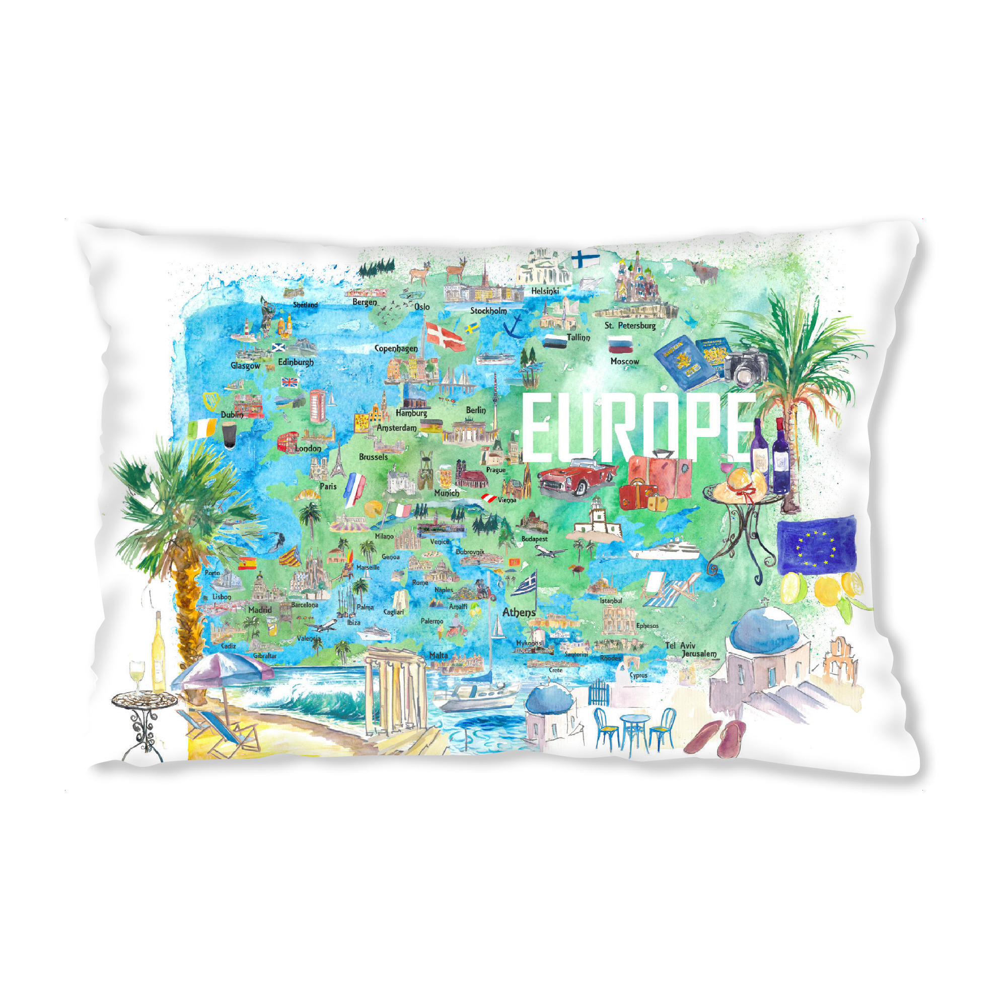 Design-Kissen "Europe Illustrated Travel Map" artboxONE - Reise,Architektur,Reise / Strand und Meer,Kartografie