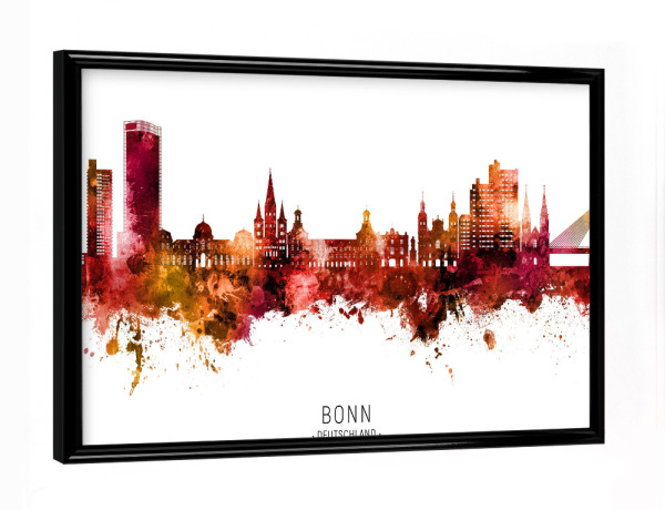Poster mit schwarzem Rahmen "Bonn Germany Skyline Red Name" artboxONE - Städte