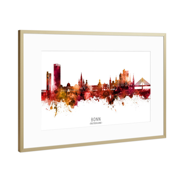 Poster mit Rahmen Gold "Bonn Germany Skyline Red Name" artboxONE - Städte