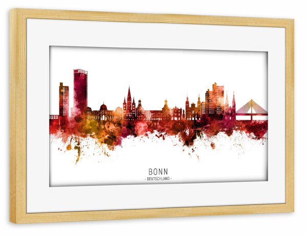 Poster mit Rahmen kiefer "Bonn Germany Skyline Red Name" artboxONE - Städte