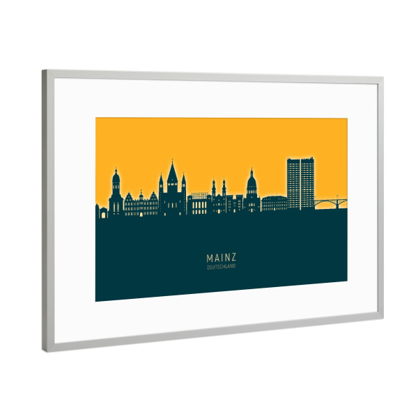 Poster mit Rahmen Silber "Mainz Germany Skyline Citrus" artboxONE - Städte