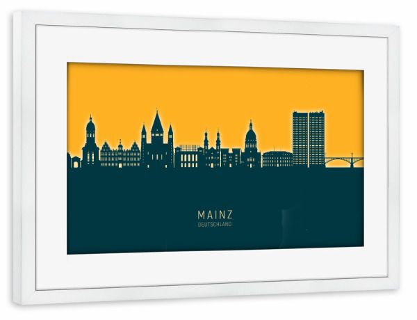 Poster mit Rahmen weiß "Mainz Germany Skyline Citrus" artboxONE - Städte