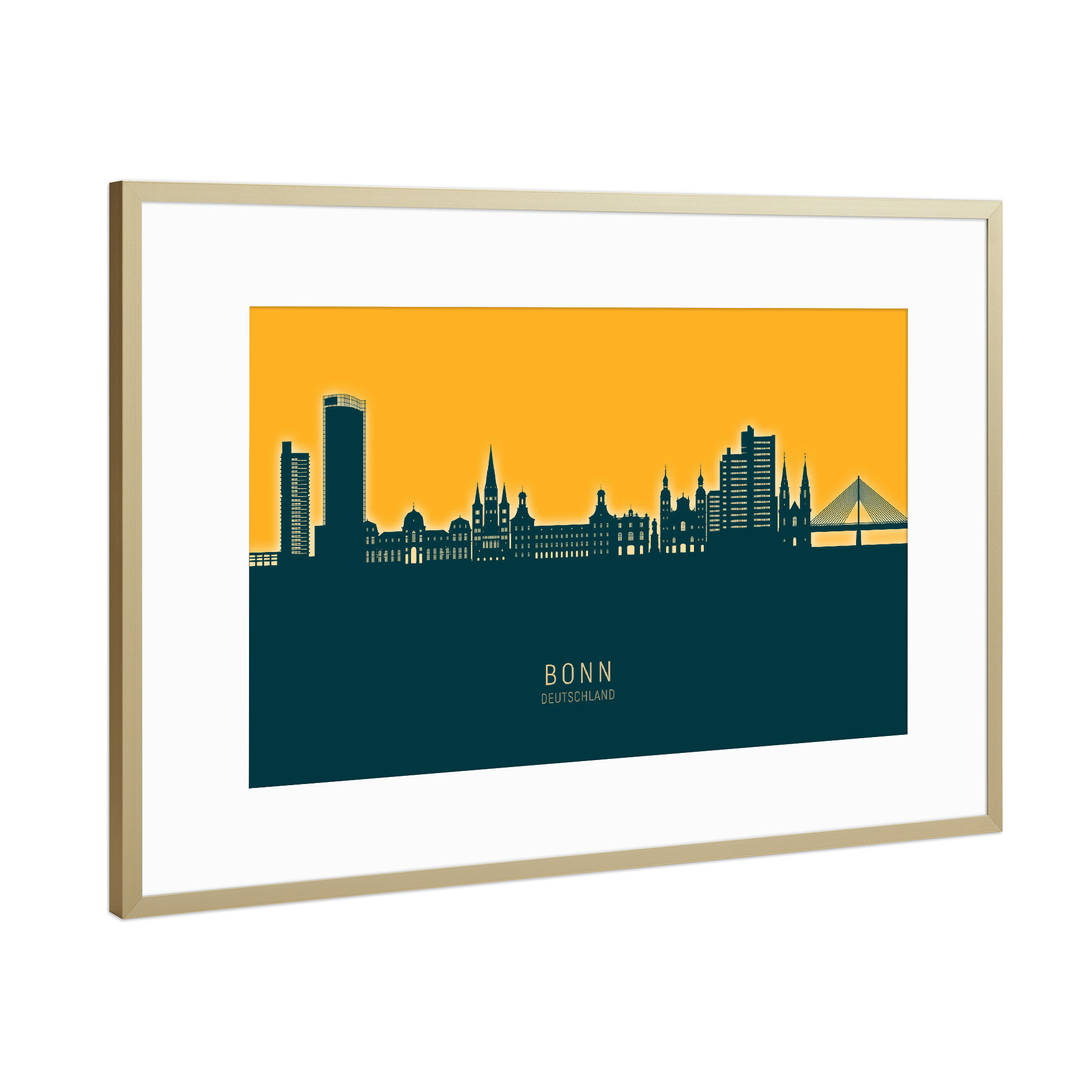 Poster mit Rahmen Gold "Bonn Germany Skyline Citrus" artboxONE - Städte