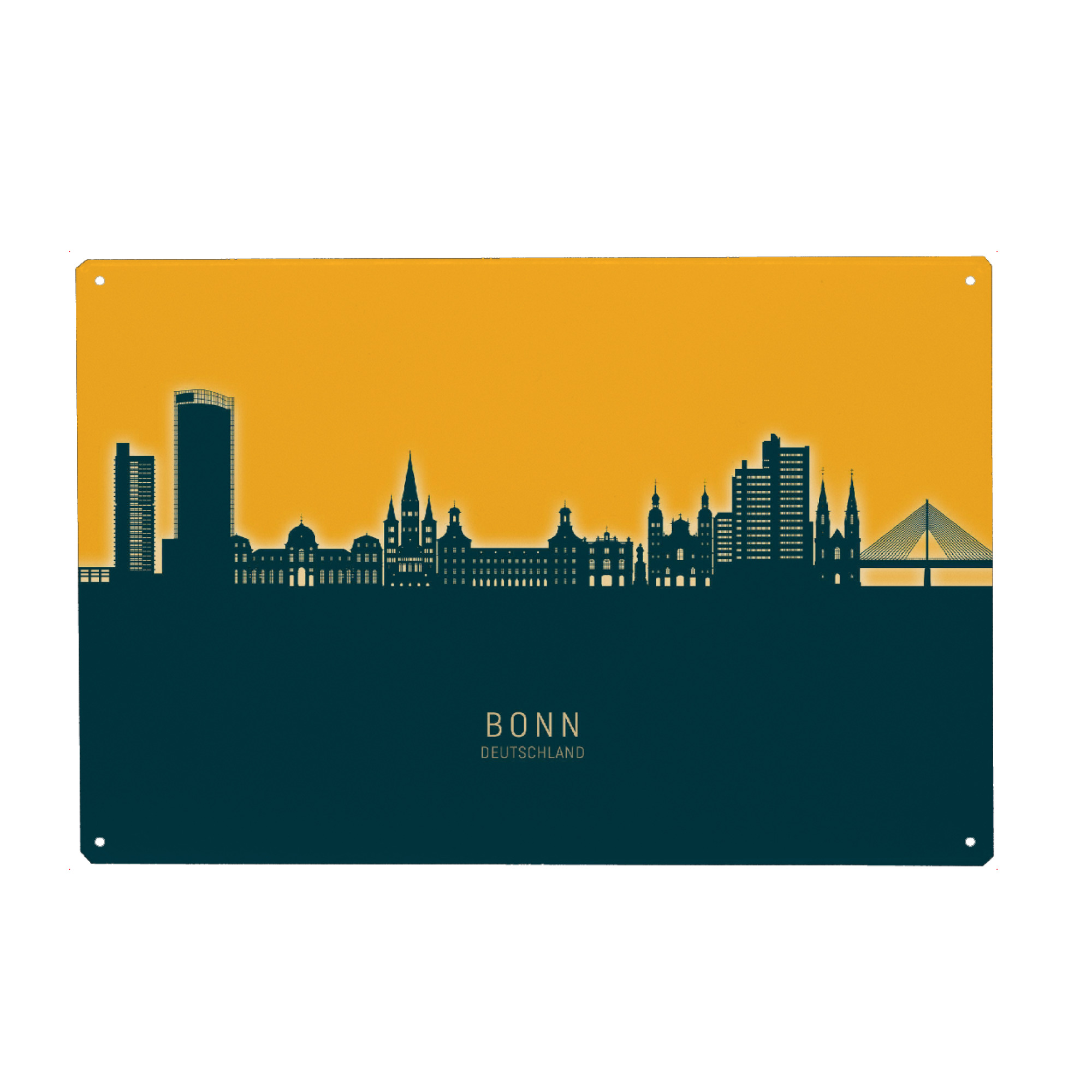 Holzbild "Bonn Germany Skyline Citrus" artboxONE - Städte - Bonn,Deutschland,Skyline,Cityscape,Stadtbild,Watercolor,Painting,City,Stadt,Germany