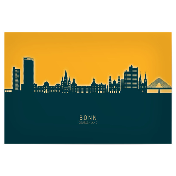 Poster 30x20 cm "Bonn Germany Skyline Citrus" artboxONE - Städte - Bonn,Deutschland,Skyline,Cityscape,Stadtbild,Watercolor,Painting,City,Stadt,Germany