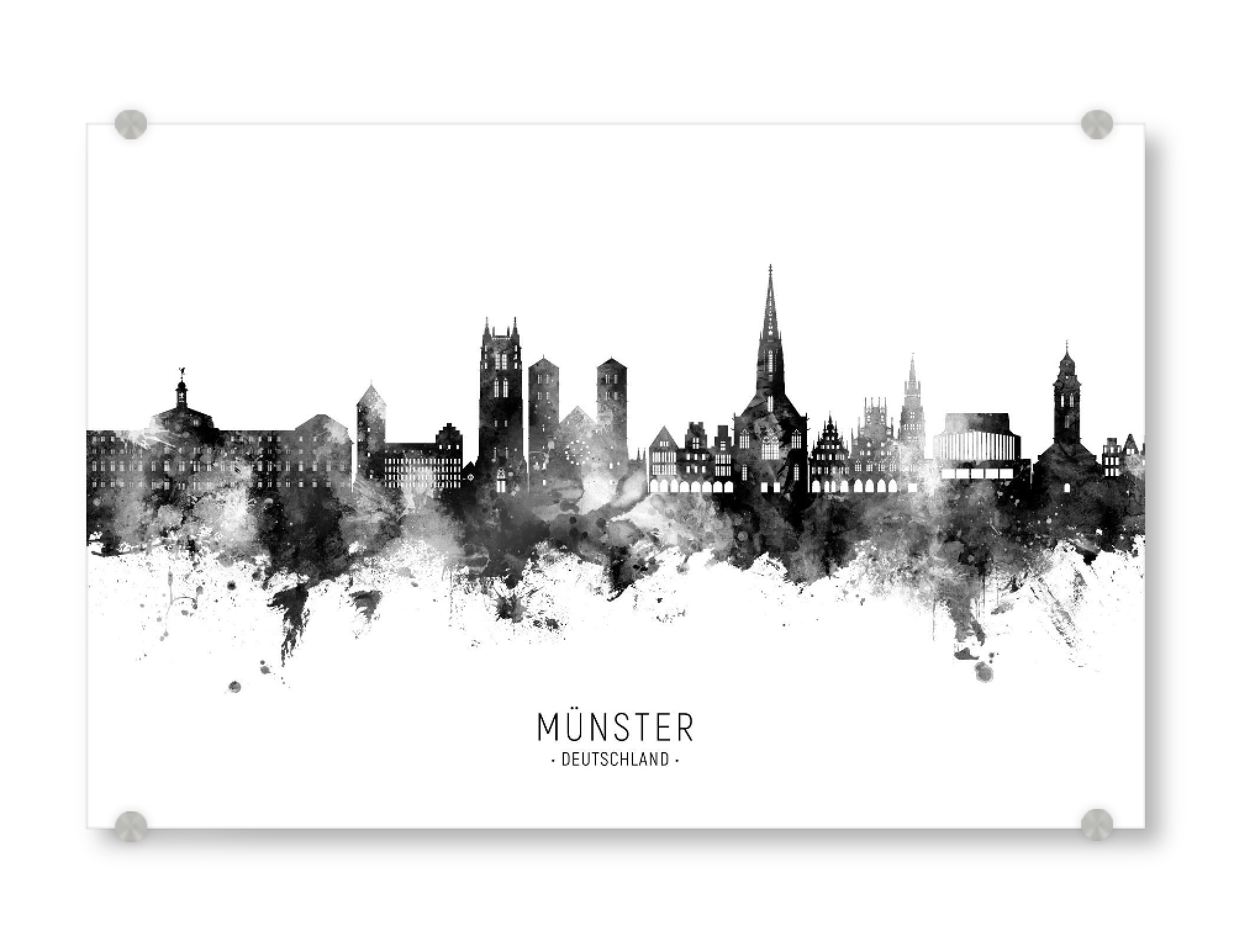 Acrylglasbild "Münster Germany Skyline BW Text" artboxONE - Städte
