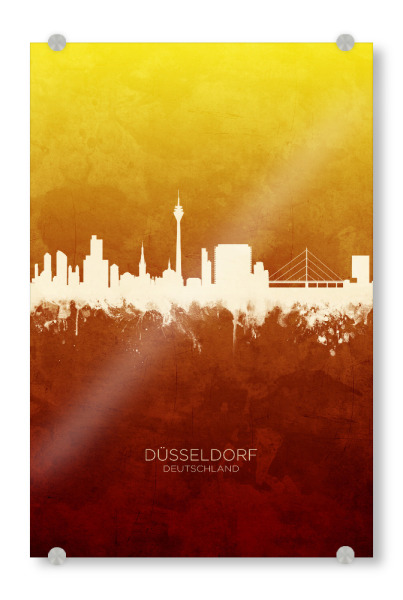 Acrylglasbild "Düsseldorf Skyline RedYellow" artboxONE - Städte,Städte / Düsseldorf