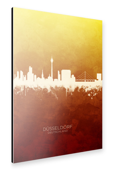 Alu-Dibond "Düsseldorf Skyline RedYellow" 30x20 cm artboxONE