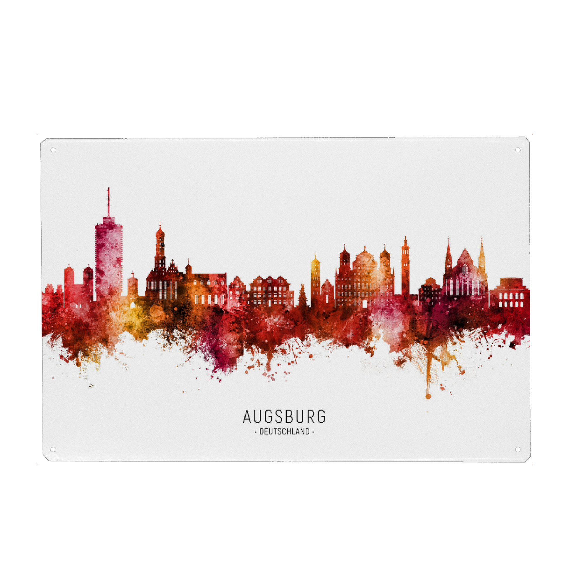 Metall Poster "Augsburg Germany Skyline Red Name" artboxONE - Städte