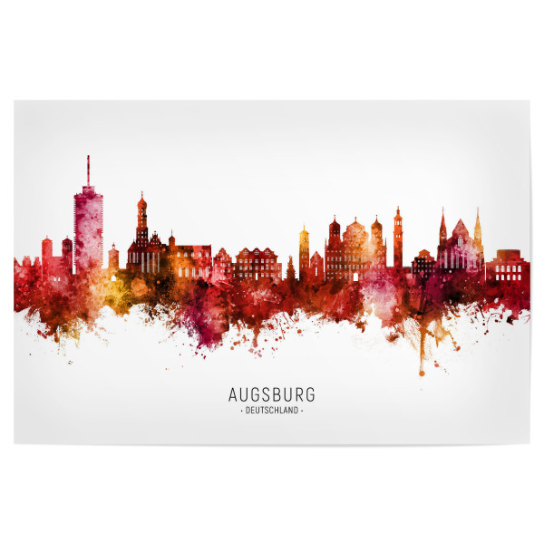 Poster 30x20 cm "Augsburg Germany Skyline Red Name" artboxONE - Städte