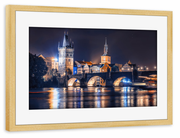 Poster mit Rahmen kiefer "Night in Prague" artboxONE - Städte,Reise,Architektur,Reise / Länder,Städte / Prag