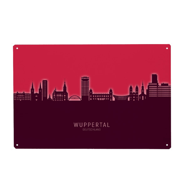 Metall Poster "Wuppertal Skyline Glow Red" artboxONE - Städte