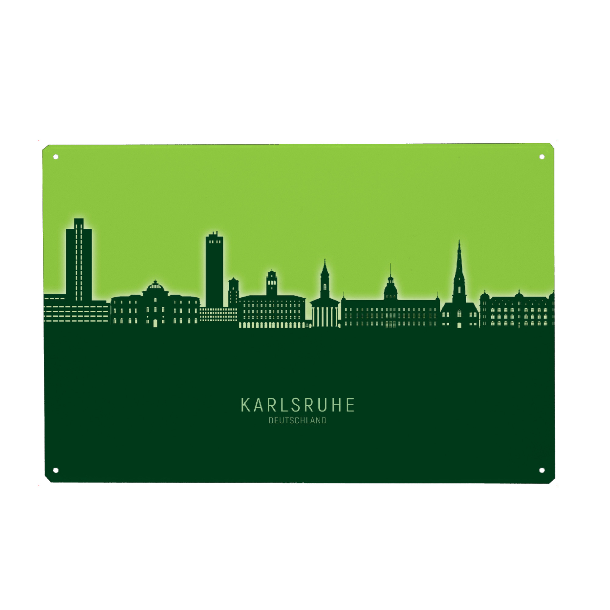 Metall Poster "Karlsruhe Skyline Glow Green" artboxONE - Städte