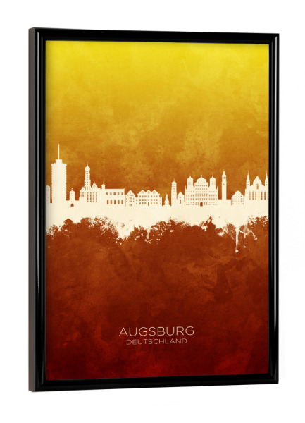 Poster mit schwarzem Rahmen "Augsburg Skyline RedYellow" artboxONE - Städte