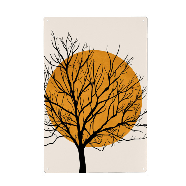 Metall Poster "Hiding Sun" artboxONE - Natur,Abstrakt - Sonnenuntergang,Gelb,Sonne,Herbst,Sunset,Natur,Nature,Baum,Tree,Autumn - Blechschild