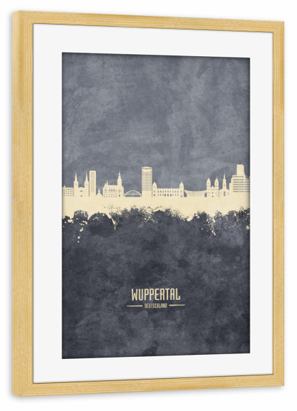 Poster mit Rahmen kiefer "Wuppertal Germany Skyline Grey" artboxONE - Städte