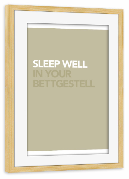 Poster mit Rahmen kiefer "BETTGESTELL" artboxONE - Typografie,Für Kinder,Lustig