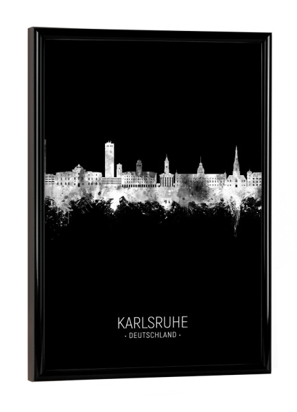 Poster mit schwarzem Rahmen "Karlsruhe Germany Skyline Invert" artboxONE - Städte,Schwarzweiß