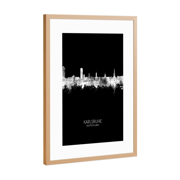Poster mit Rahmen Kupfer "Karlsruhe Germany Skyline Invert" artboxONE - Städte,Schwarzweiß