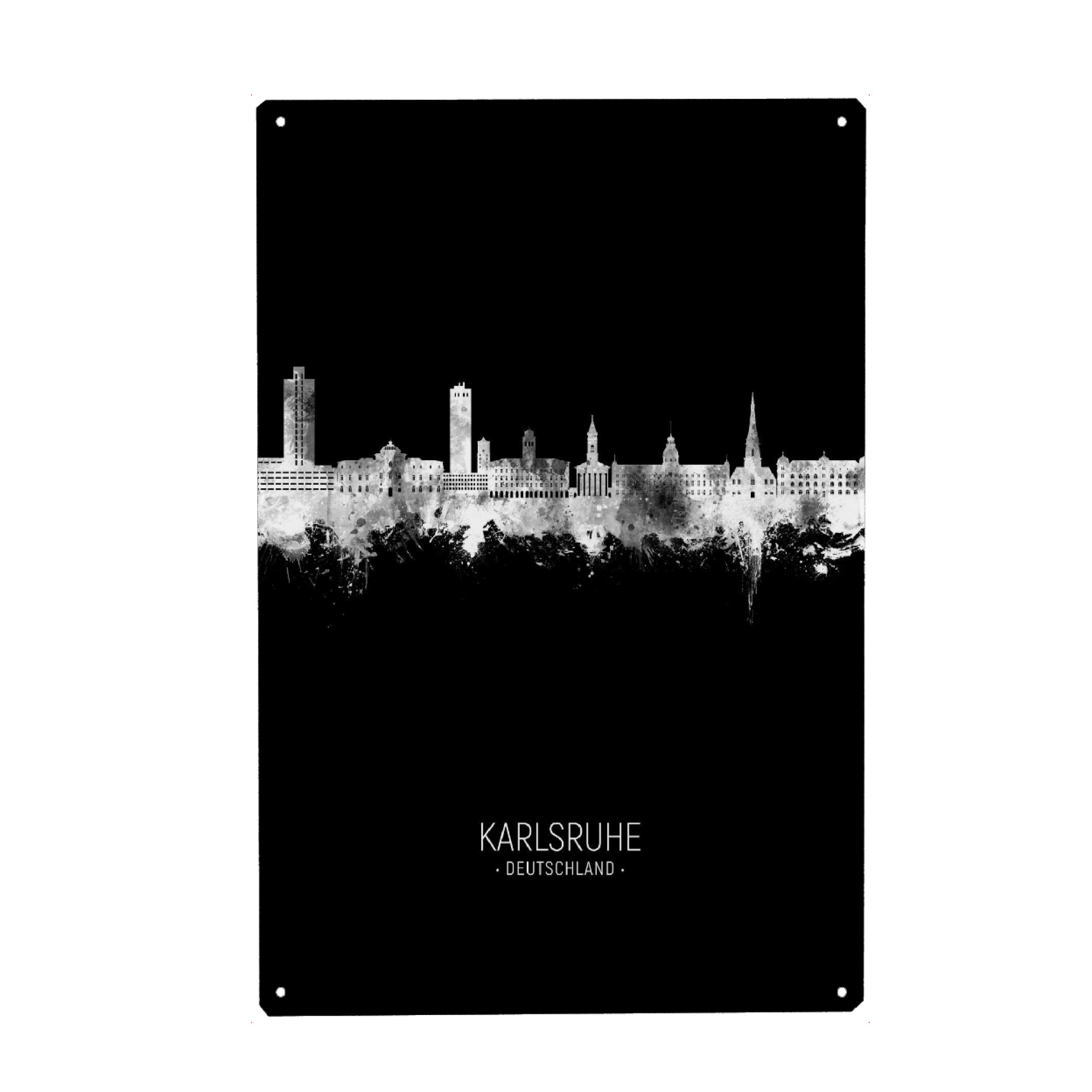 Metall Poster "Karlsruhe Germany Skyline Invert" artboxONE - Städte,Schwarzweiß