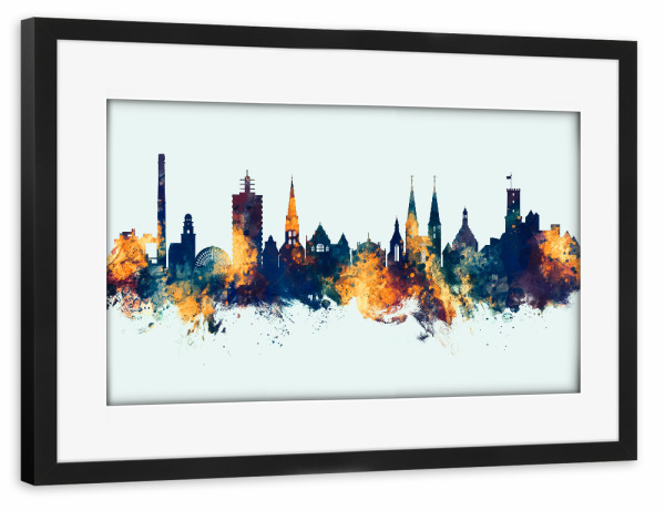 Poster mit Rahmen schwarz "Bielefeld Germany Skyline Winter" artboxONE - Städte
