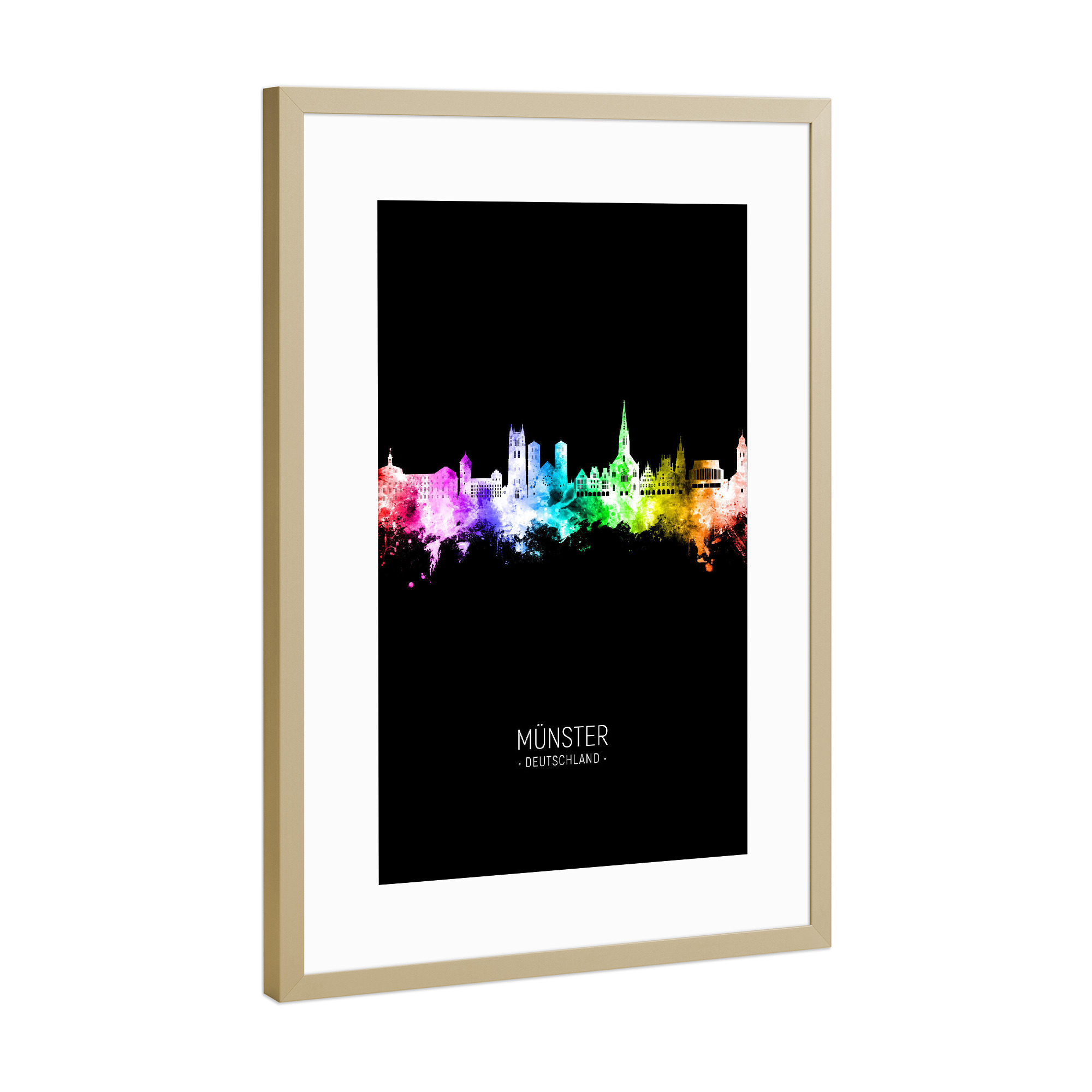 Poster mit Rahmen Gold "Münster Skyline Colour Black" artboxONE - Städte