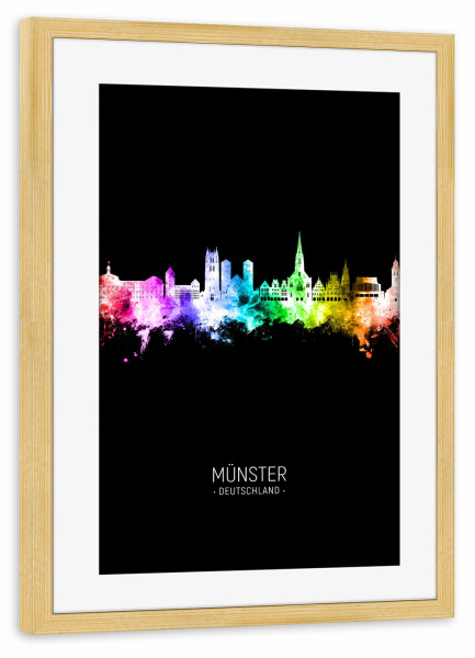 Poster mit Rahmen kiefer "Münster Skyline Colour Black" artboxONE - Städte