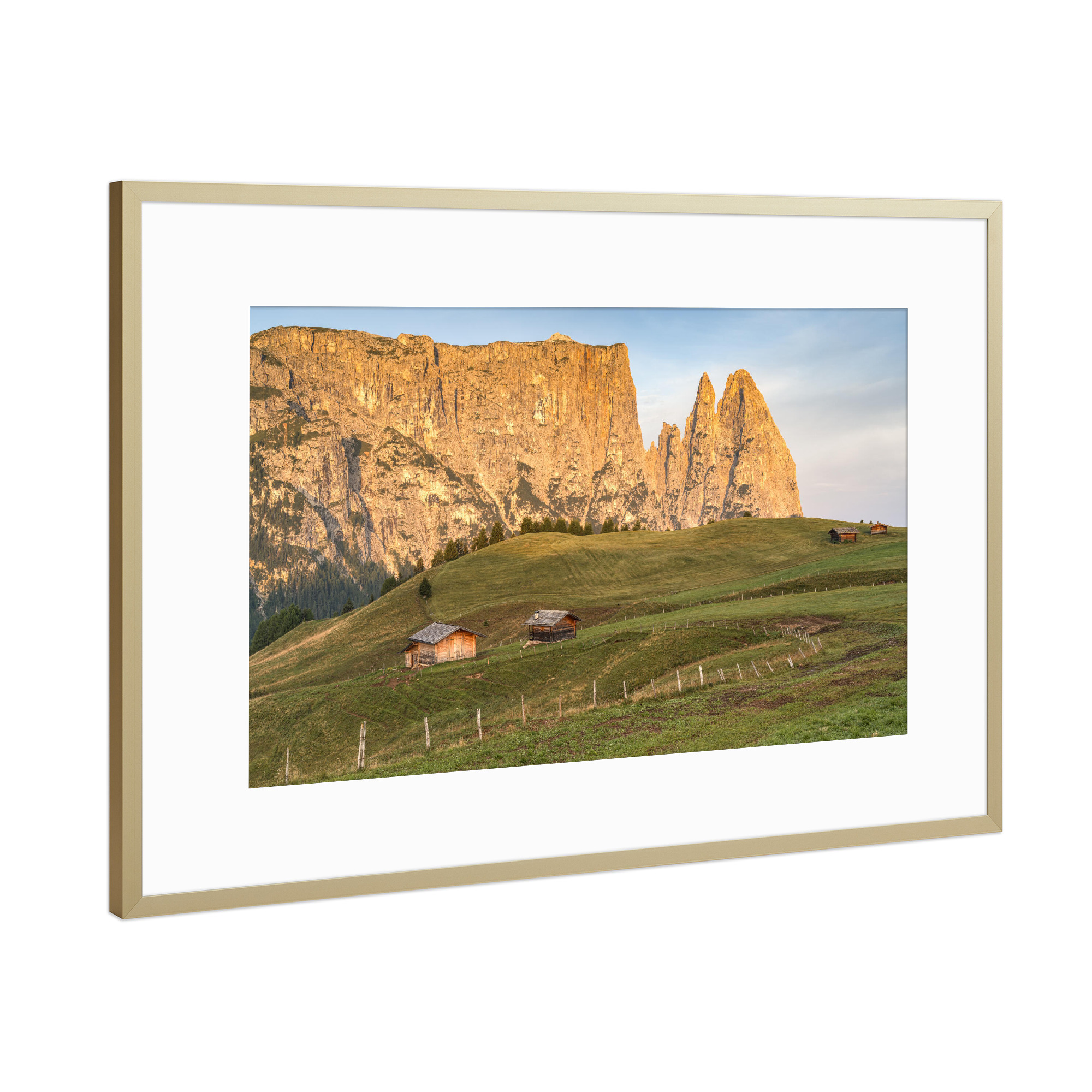 Poster mit Rahmen Gold "Schlern Seiser Alm Südtirol" artboxONE - Natur,Reise,Reise / Länder