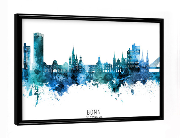 Poster mit schwarzem Rahmen "Bonn Germany Skyline Blue Name" artboxONE - Städte
