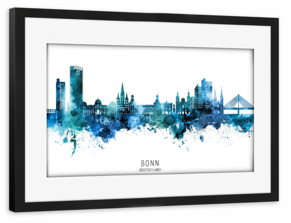 Poster mit Rahmen schwarz "Bonn Germany Skyline Blue Name" artboxONE - Städte