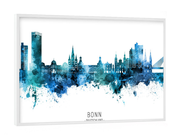 Poster mit weißem Rahmen "Bonn Germany Skyline Blue Name" artboxONE - Städte